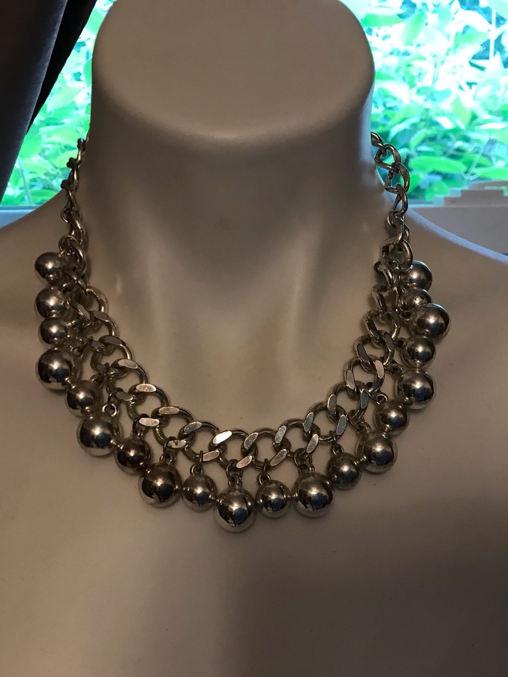 Polished Silver-Tone Dangly Ball & Chain Statement Necklace